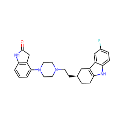 O=C1Cc2c(cccc2N2CCN(CC[C@@H]3CCc4[nH]c5ccc(F)cc5c4C3)CC2)N1 ZINC000084725293