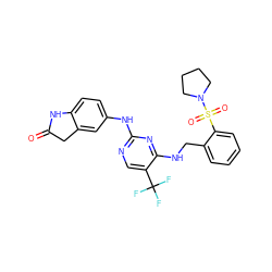 O=C1Cc2cc(Nc3ncc(C(F)(F)F)c(NCc4ccccc4S(=O)(=O)N4CCCC4)n3)ccc2N1 ZINC000042922950