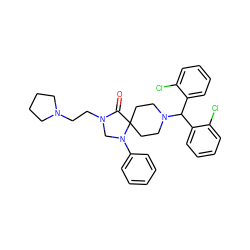 O=C1N(CCN2CCCC2)CN(c2ccccc2)C12CCN(C(c1ccccc1Cl)c1ccccc1Cl)CC2 ZINC000044360468