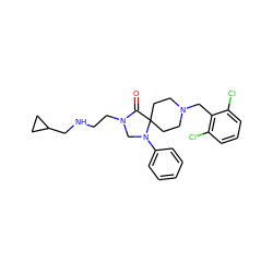 O=C1N(CCNCC2CC2)CN(c2ccccc2)C12CCN(Cc1c(Cl)cccc1Cl)CC2 ZINC000040406950