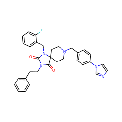 O=C1N(CCc2ccccc2)C(=O)C2(CCN(Cc3ccc(-n4ccnc4)cc3)CC2)N1Cc1ccccc1F ZINC000028704479