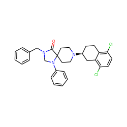 O=C1N(Cc2ccccc2)CN(c2ccccc2)C12CCN([C@H]1CCc3c(Cl)ccc(Cl)c3C1)CC2 ZINC000013806862