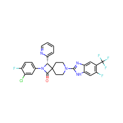 O=C1N(c2ccc(F)c(Cl)c2)[C@H](c2ccccn2)C12CCN(c1nc3cc(C(F)(F)F)c(F)cc3[nH]1)CC2 ZINC000058603230