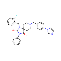 O=C1N(c2ccccc2)C(=O)C2(CCN(Cc3ccc(-n4ccnc4)cc3)CC2)N1Cc1ccccc1F ZINC000028704474