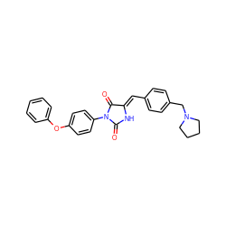 O=C1N/C(=C\c2ccc(CN3CCCC3)cc2)C(=O)N1c1ccc(Oc2ccccc2)cc1 ZINC000028899220