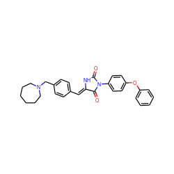 O=C1N/C(=C\c2ccc(CN3CCCCCC3)cc2)C(=O)N1c1ccc(Oc2ccccc2)cc1 ZINC000028899252