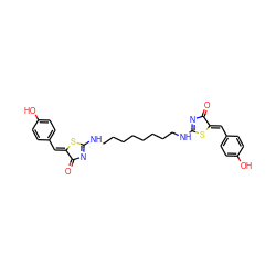 O=C1N=C(NCCCCCCCCNC2=NC(=O)/C(=C/c3ccc(O)cc3)S2)S/C1=C\c1ccc(O)cc1 ZINC000095561983