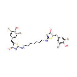 O=C1N=C(NCCCCCCCNC2=NC(=O)/C(=C/c3cc(Br)c(O)c(Br)c3)S2)S/C1=C\c1cc(Br)c(O)c(Br)c1 ZINC000150542543