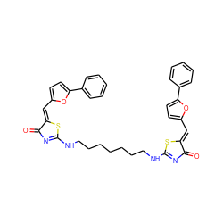 O=C1N=C(NCCCCCCCNC2=NC(=O)/C(=C/c3ccc(-c4ccccc4)o3)S2)S/C1=C\c1ccc(-c2ccccc2)o1 ZINC000095563481