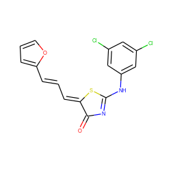 O=C1N=C(Nc2cc(Cl)cc(Cl)c2)S/C1=C\C=C\c1ccco1 ZINC000013805752