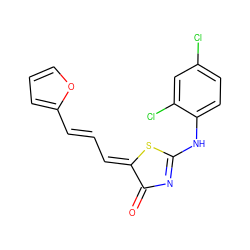 O=C1N=C(Nc2ccc(Cl)cc2Cl)S/C1=C\C=C\c1ccco1 ZINC000016994962