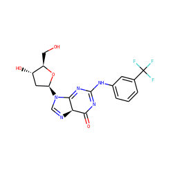 O=C1N=C(Nc2cccc(C(F)(F)F)c2)N=C2[C@@H]1N=CN2[C@H]1C[C@H](O)[C@@H](CO)O1 ZINC000169321115