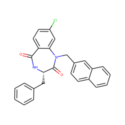 O=C1N[C@@H](Cc2ccccc2)C(=O)N(Cc2ccc3ccccc3c2)c2cc(Cl)ccc21 ZINC000029133321