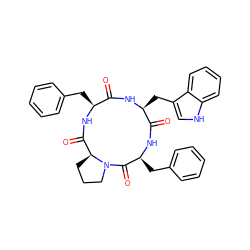 O=C1N[C@@H](Cc2ccccc2)C(=O)N2CCC[C@H]2C(=O)N[C@@H](Cc2ccccc2)C(=O)N[C@H]1Cc1c[nH]c2ccccc12 ZINC000138374289