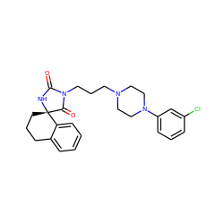 O=C1N[C@]2(CCCc3ccccc32)C(=O)N1CCCN1CCN(c2cccc(Cl)c2)CC1 ZINC000049114249