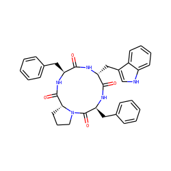 O=C1N[C@H](Cc2c[nH]c3ccccc23)C(=O)N[C@@H](Cc2ccccc2)C(=O)N2CCC[C@@H]2C(=O)N[C@H]1Cc1ccccc1 ZINC000014165884