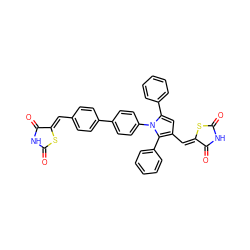 O=C1NC(=O)/C(=C/c2ccc(-c3ccc(-n4c(-c5ccccc5)cc(/C=C5\SC(=O)NC5=O)c4-c4ccccc4)cc3)cc2)S1 ZINC001772573910