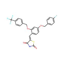 O=C1NC(=O)/C(=C/c2ccc(OCc3ccc(F)cc3)cc2OCc2ccc(C(F)(F)F)cc2)S1 ZINC000072109264