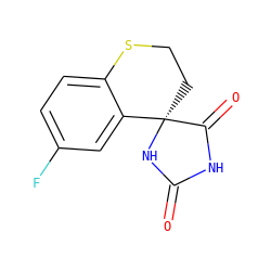 O=C1NC(=O)[C@@]2(CCSc3ccc(F)cc32)N1 ZINC000002635399