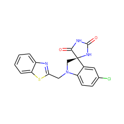 O=C1NC(=O)[C@]2(CN(Cc3nc4ccccc4s3)c3ccc(Cl)cc32)N1 ZINC000028229380