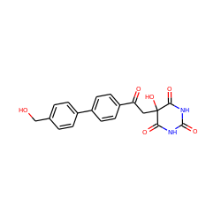 O=C1NC(=O)C(O)(CC(=O)c2ccc(-c3ccc(CO)cc3)cc2)C(=O)N1 ZINC000095577141