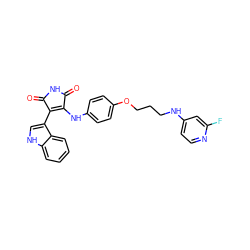 O=C1NC(=O)C(c2c[nH]c3ccccc23)=C1Nc1ccc(OCCCNc2ccnc(F)c2)cc1 ZINC000103271377