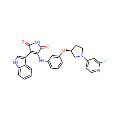 O=C1NC(=O)C(c2c[nH]c3ccccc23)=C1Nc1cccc(O[C@H]2CCN(c3ccnc(F)c3)C2)c1 ZINC000103271347