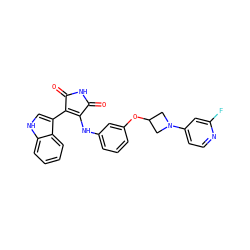 O=C1NC(=O)C(c2c[nH]c3ccccc23)=C1Nc1cccc(OC2CN(c3ccnc(F)c3)C2)c1 ZINC000103271426