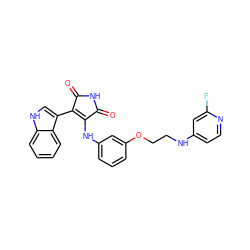 O=C1NC(=O)C(c2c[nH]c3ccccc23)=C1Nc1cccc(OCCNc2ccnc(F)c2)c1 ZINC000103271384