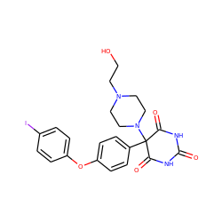 O=C1NC(=O)C(c2ccc(Oc3ccc(I)cc3)cc2)(N2CCN(CCO)CC2)C(=O)N1 ZINC000028477704