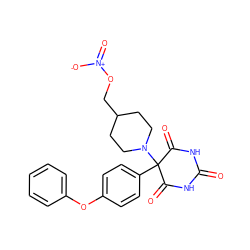 O=C1NC(=O)C(c2ccc(Oc3ccccc3)cc2)(N2CCC(CO[N+](=O)[O-])CC2)C(=O)N1 ZINC000084710894