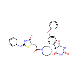 O=C1NC(=O)C(c2ccc(Oc3ccccc3)cc2)(N2CCCN(C(=O)C[C@@H]3S/C(=N/c4ccccc4)NC3=O)CC2)C(=O)N1 ZINC000072110279