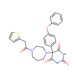 O=C1NC(=O)C(c2ccc(Oc3ccccc3)cc2)(N2CCCN(C(=O)Cc3cccs3)CC2)C(=O)N1 ZINC000072107690