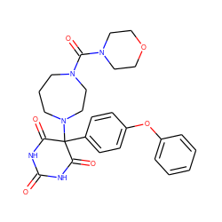 O=C1NC(=O)C(c2ccc(Oc3ccccc3)cc2)(N2CCCN(C(=O)N3CCOCC3)CC2)C(=O)N1 ZINC000072106533