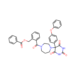 O=C1NC(=O)C(c2ccc(Oc3ccccc3)cc2)(N2CCCN(C(=O)c3ccccc3COC(=O)c3ccccc3)CC2)C(=O)N1 ZINC000072107141