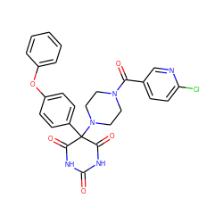 O=C1NC(=O)C(c2ccc(Oc3ccccc3)cc2)(N2CCN(C(=O)c3ccc(Cl)nc3)CC2)C(=O)N1 ZINC000072107420