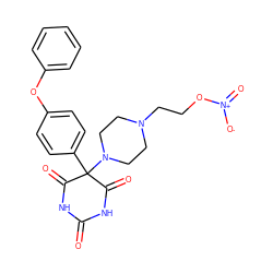 O=C1NC(=O)C(c2ccc(Oc3ccccc3)cc2)(N2CCN(CCO[N+](=O)[O-])CC2)C(=O)N1 ZINC000084710890