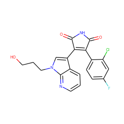 O=C1NC(=O)C(c2cn(CCCO)c3ncccc23)=C1c1ccc(F)cc1Cl ZINC000026966516