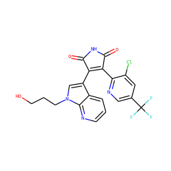 O=C1NC(=O)C(c2cn(CCCO)c3ncccc23)=C1c1ncc(C(F)(F)F)cc1Cl ZINC000026962612