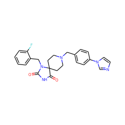 O=C1NC(=O)C2(CCN(Cc3ccc(-n4ccnc4)cc3)CC2)N1Cc1ccccc1F ZINC000028704461