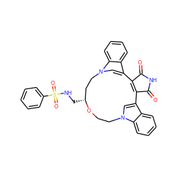 O=C1NC(=O)C2=C1c1cn(c3ccccc13)CCO[C@H](CNS(=O)(=O)c1ccccc1)CCn1cc2c2ccccc21 ZINC000003936326