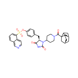 O=C1NC(=O)N(C2CCN(C(=O)C34C[C@@H]5CC3C[C@H](C5)C4)CC2)[C@@H]1Cc1ccc(OS(=O)(=O)c2cccc3cnccc23)cc1 ZINC000299867134