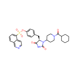 O=C1NC(=O)N(C2CCN(C(=O)C3CCCCC3)CC2)[C@@H]1Cc1ccc(OS(=O)(=O)c2cccc3cnccc23)cc1 ZINC000205346092