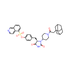 O=C1NC(=O)N(C2CCN(C(=O)CC34CC5CC(CC(C5)C3)C4)CC2)[C@@H]1Cc1ccc(OS(=O)(=O)c2cccc3cnccc23)cc1 ZINC000299861364