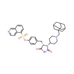 O=C1NC(=O)N(C2CCN(CC34CC5CC(CC(C5)C3)C4)CC2)[C@H]1Cc1ccc(OS(=O)(=O)c2cccc3cnccc23)cc1 ZINC000299864953