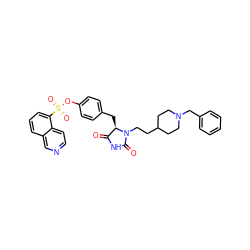 O=C1NC(=O)N(CCC2CCN(Cc3ccccc3)CC2)[C@@H]1Cc1ccc(OS(=O)(=O)c2cccc3cnccc23)cc1 ZINC000205344030