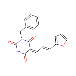 O=C1NC(=O)N(Cc2ccccc2)C(=O)/C1=C\C=C\c1ccco1 ZINC000008994178