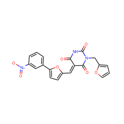 O=C1NC(=O)N(Cc2ccco2)C(=O)/C1=C/c1ccc(-c2cccc([N+](=O)[O-])c2)o1 ZINC000001756276