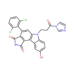 O=C1NC(=O)c2c1c(-c1c(Cl)cccc1Cl)cc1c2c2cc(O)ccc2n1CCC(=O)n1ccnc1 ZINC000049877425