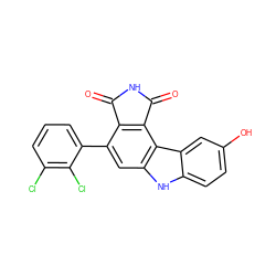 O=C1NC(=O)c2c1c(-c1cccc(Cl)c1Cl)cc1[nH]c3ccc(O)cc3c21 ZINC000034804158